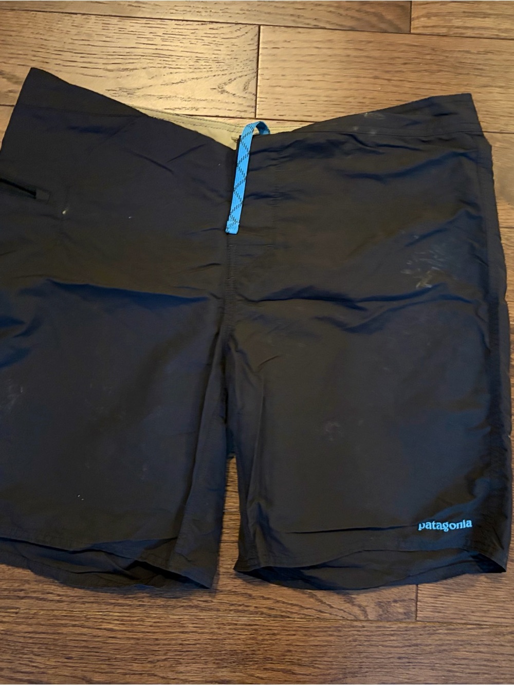 Patagonia Black Swim Trunks with Blue Drawcord